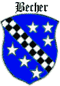Becher family Coat of Arms and Crest,etc. - 6 Stars, Checkered Bend