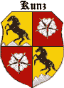 Kunz & Kuntz family Coat of Arms and Crest,etc. Horse & Garland