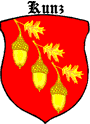  Kunz & Kuntz family Coat of Arms and Crest - Acorns